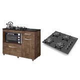 Kit Balcão Para Cooktop Cozinha Kaiki Violeta Ipê Com Fogão Cooktop Chef 4 Bocas Ultra Chama Preto Bivolt