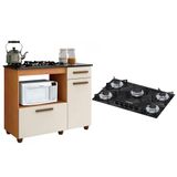 Kit Balcão Para Cooktop Cozinha Kaiki Violeta Nature/off White Com Fogão Cooktop 5 Bocas Ultra Chama Preto Mármore Chamalux