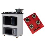 Kit Balcão Para Cooktop Cozinha Kaiki Turim Branco Com Fogão Cooktop 4 Bocas Ultra Chama Vermelho Trempe Arame