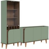 Kit Aparador Buffet Living Com Cristaleira Adega Julia C04 Hortelã Amêndoa - Lyam Decor
