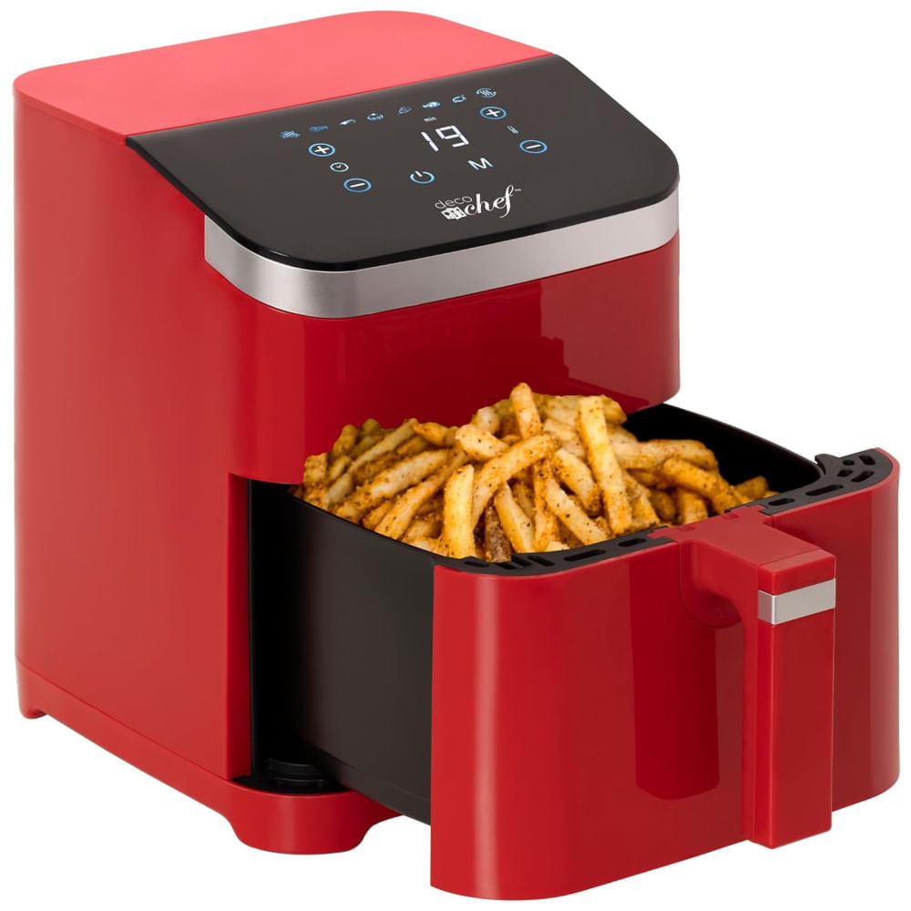 Air Fryer 8 Em 1, 5.4l Com Programas De Cozimento Inteligente, Cesta Antiaderente E Lavável Na Máquina De Lavar Louça, 110v 1500w, Deco Chef, Vermelh