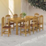 Conjunto Mesa Com 8 Cadeiras Em Madeira Maciça Estofadas Em Corino Marrom 200cm Marrom Olivia Shop Jm