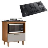 Kit Balcão Cooktop Zanzini Italia Cinamomo/areia 1 Porta E Fogão Cooktop Essencial 5 Bocas Itatiaia Preto