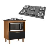 Kit Balcão Cooktop Zanzini Italia Cinamomo/preto 1 Porta E Fogão Cooktop 5 Bocas Trempe De Chapa