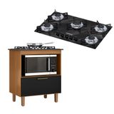 Kit Balcão Cooktop Zanzini Italia Cinamomo/preto 1 Porta E Fogão Cooktop 5 Bocas Preto Mármore