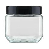 Pote De Vidro Liso Quadrado 800ml Com Tampa Preta Rosqueável