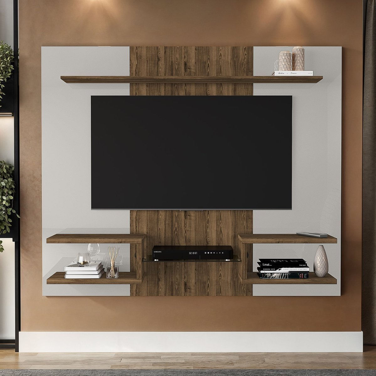 Painel Para Tv Até 55 Polegadas Atlas Off White/ipê