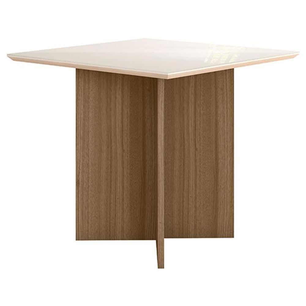 Mesa De Jantar 90cm Helo Com Vidro Carvalho Off White - Poliman