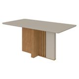 Mesa De Jantar Astrid 160 Cm Amêndoa Clean Off White Tampo Com Vidro - Lopas