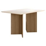 Mesa De Jantar 136cm Helo Com Vidro Carvalho Off White - Poliman