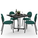 Mesa De Jantar Rivera Preto 90cm Com 04 Cadeiras Industrial Évora F01 Bouclê Verde - Lyam