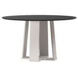 Mesa De Jantar Isabela 135x135 Cm Com Vidro Off White Preto - New Ceval