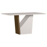 Mesa De Jantar 160x90 Cm Veneza Com Vidro Imbuia Off White - New Ceval