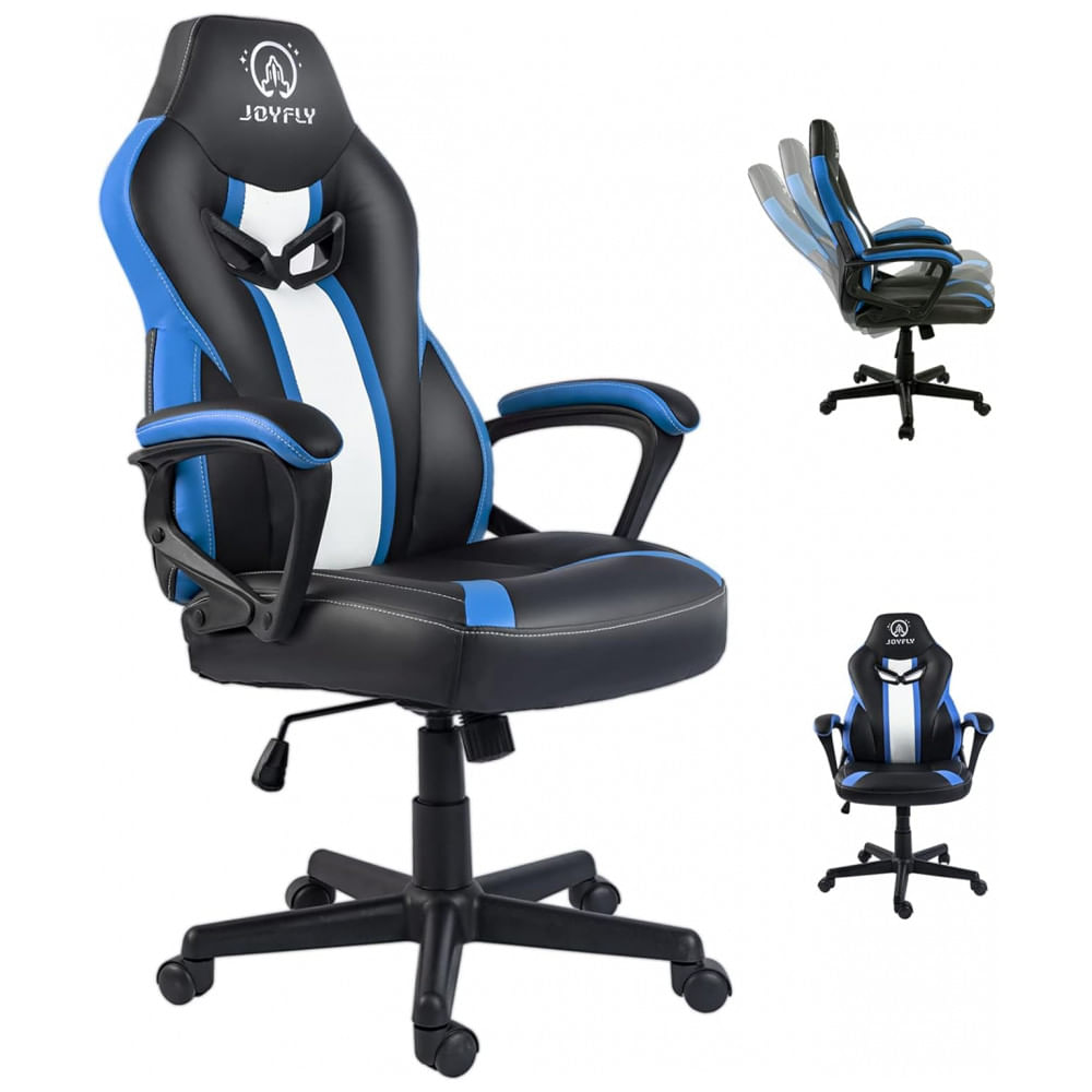 Cadeira Gamer Ergonomica Reclinavel Em Couro Sintetico, Joyfly, Azul