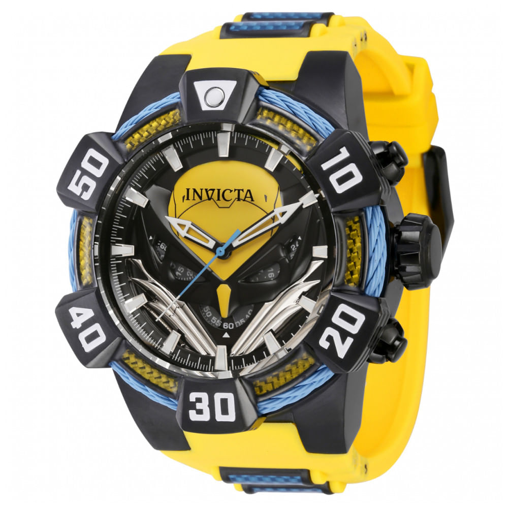 Relógio Masculino Marvel X Men Wolverine Com Pulseira De Fibra De Vidro, Invicta 41151, Amarelo, Preto E Azul