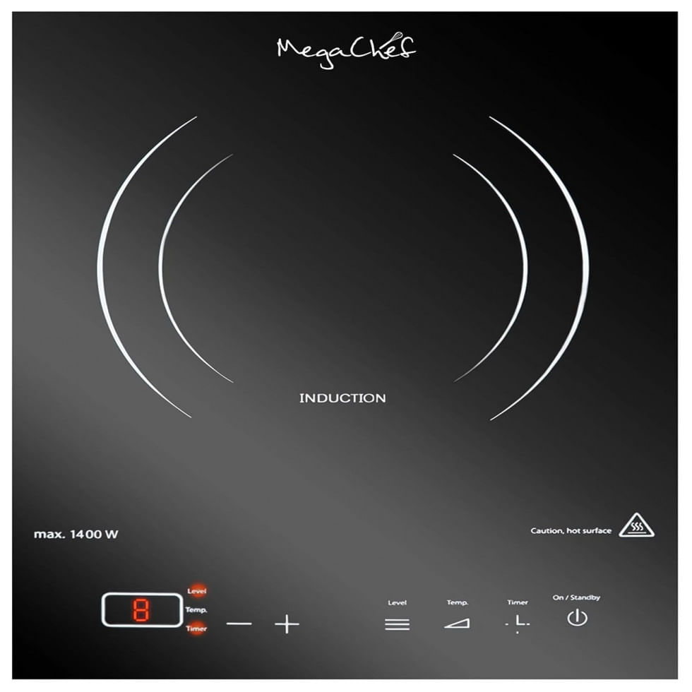 Cooktop De Inducao Portatil Com Painel De Controle Digital, Queimador, 1400w, 110v, Megachef 930110967m, Preto