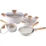 Jogo De Panelas E Frigideiras Antiaderentes Em Aluminio, 8 Pecas, Country Kitchen, Creme