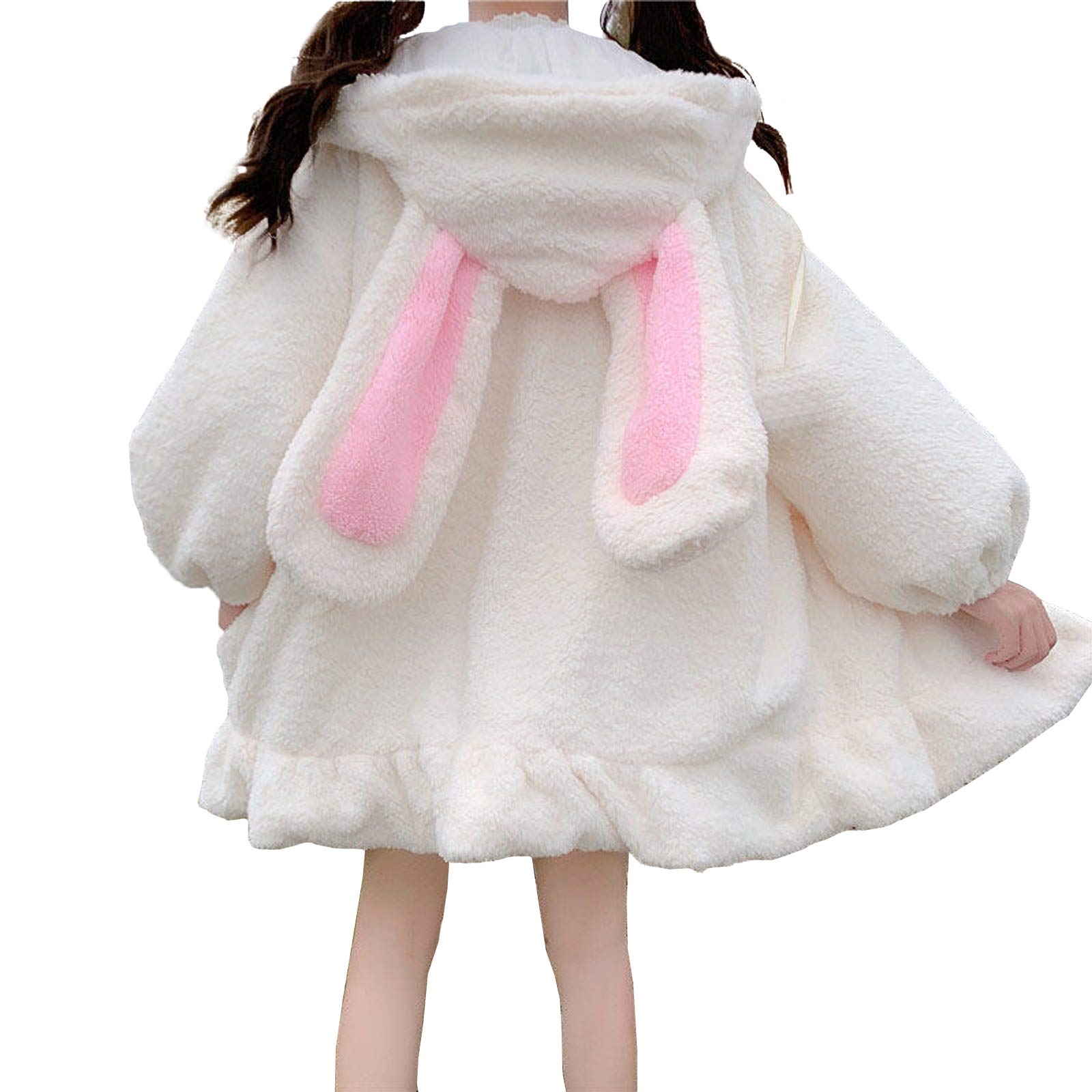 Jaqueta Feminina Com Capuz Lunoakvo Branca Bunny Ear Rabbit Fuzzy