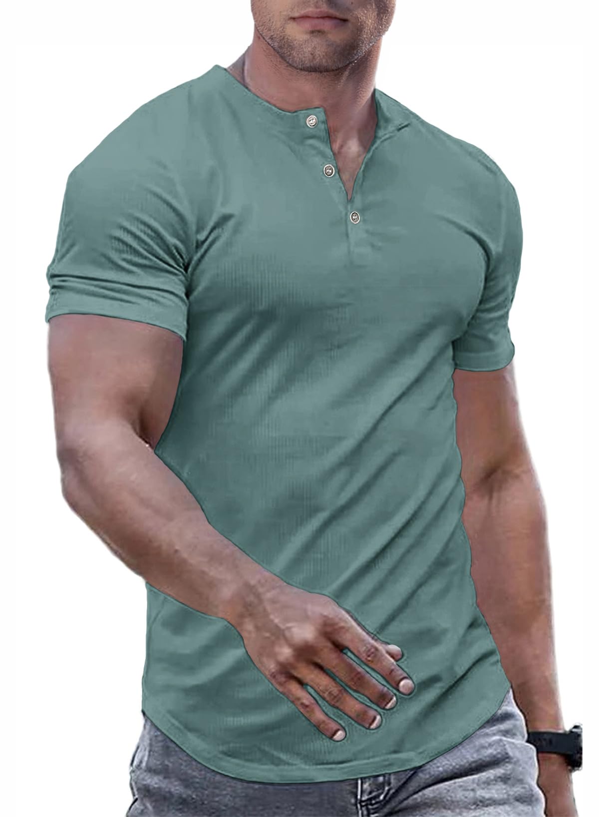 Camiseta Masculina Jmierr Muscle Slim Fit Button Henley Green M