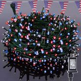 300 Luzes Patrióticas Ao Ar Livre De 300 Led, 98,5 Ft Julho 4th Green Wire String Lights 8 Modos De Iluminação, Conectável Para Decorações D