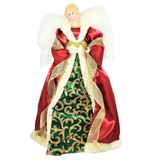 Anjo Decorativo Natal Ponteira Árvore Seda Luxo Vermelho E Verde 40cm - Noel Decor