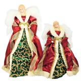 Jogo 2 Anjos Decorativo Natal Ponteira Árvore Seda Luxo Vermelho E Verde 40cm - Noel Decor