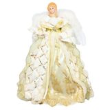 Anjo Decorativo Natal Ponteira Árvore Veludo Branco E Dourado Luxo 40cm - Noel Decor