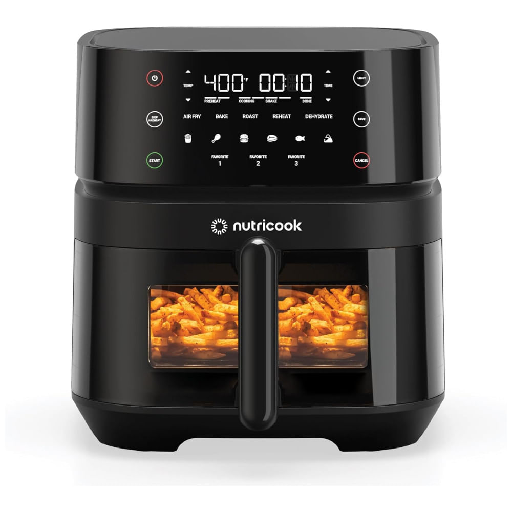 Air Fryer 5.6l Com 12 Funções Predefinidas, Cesto Antiaderente, Silencioso E Fácil De Limpar, 110v 1500w, Nutricook, Preta