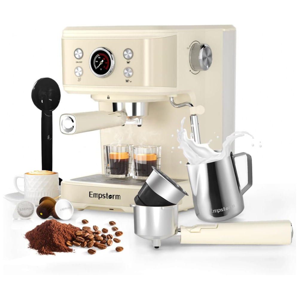 Máquina De Café Expresso Profissional 3 Em 1 Compatível Com Cápsula Ese Ou Ns, Com Vaporizador De Leite, 110v 1100w, Empstorm, Creme