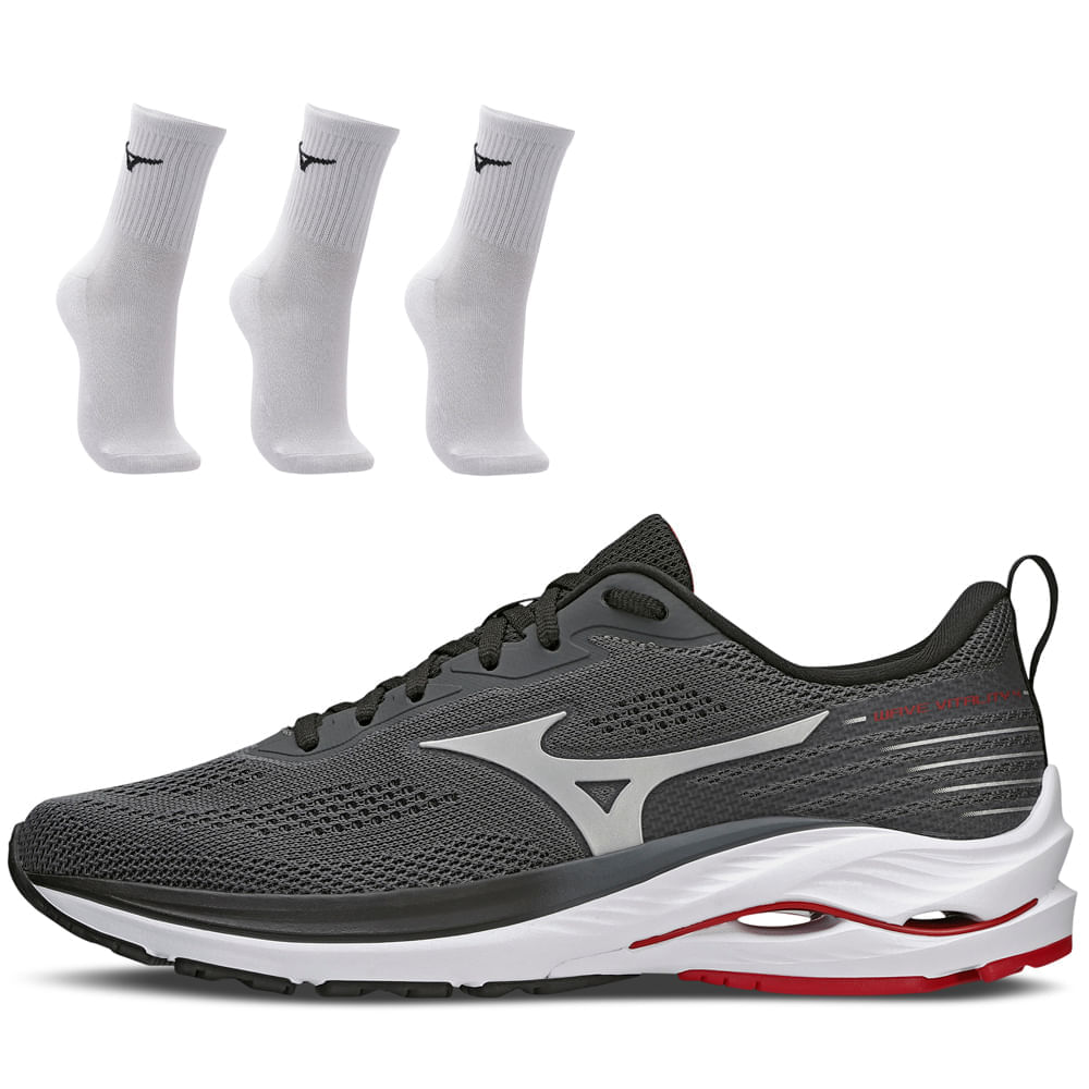 Kit 1 Tênis De Corrida Masculino Mizuno Wave Vitality 4 E 3 Pares De Meia Cano Médio