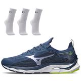 Kit 1 Tênis De Corrida Masculino Mizuno Wave Mirai 5 E 3 Pares De Meia Cano Médio