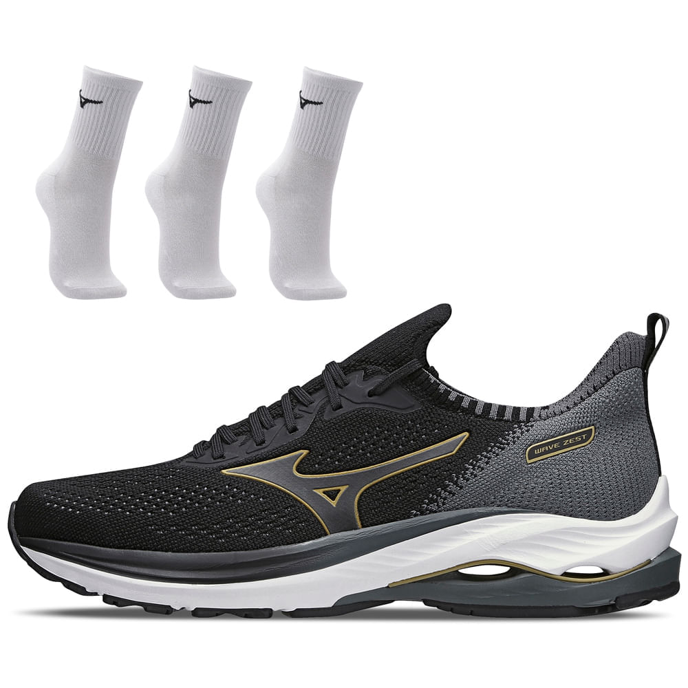 Kit 1 Tênis De Corrida Masculino Mizuno Wave Zest E 3 Pares De Meia Cano Médio