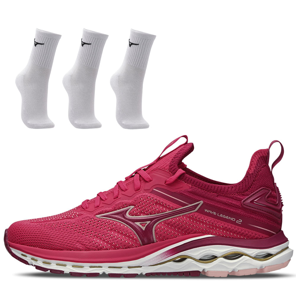 Kit 1 Tênis De Corrida Feminino Mizuno Wave Legend 2 E 3 Pares De Meia Cano Médio