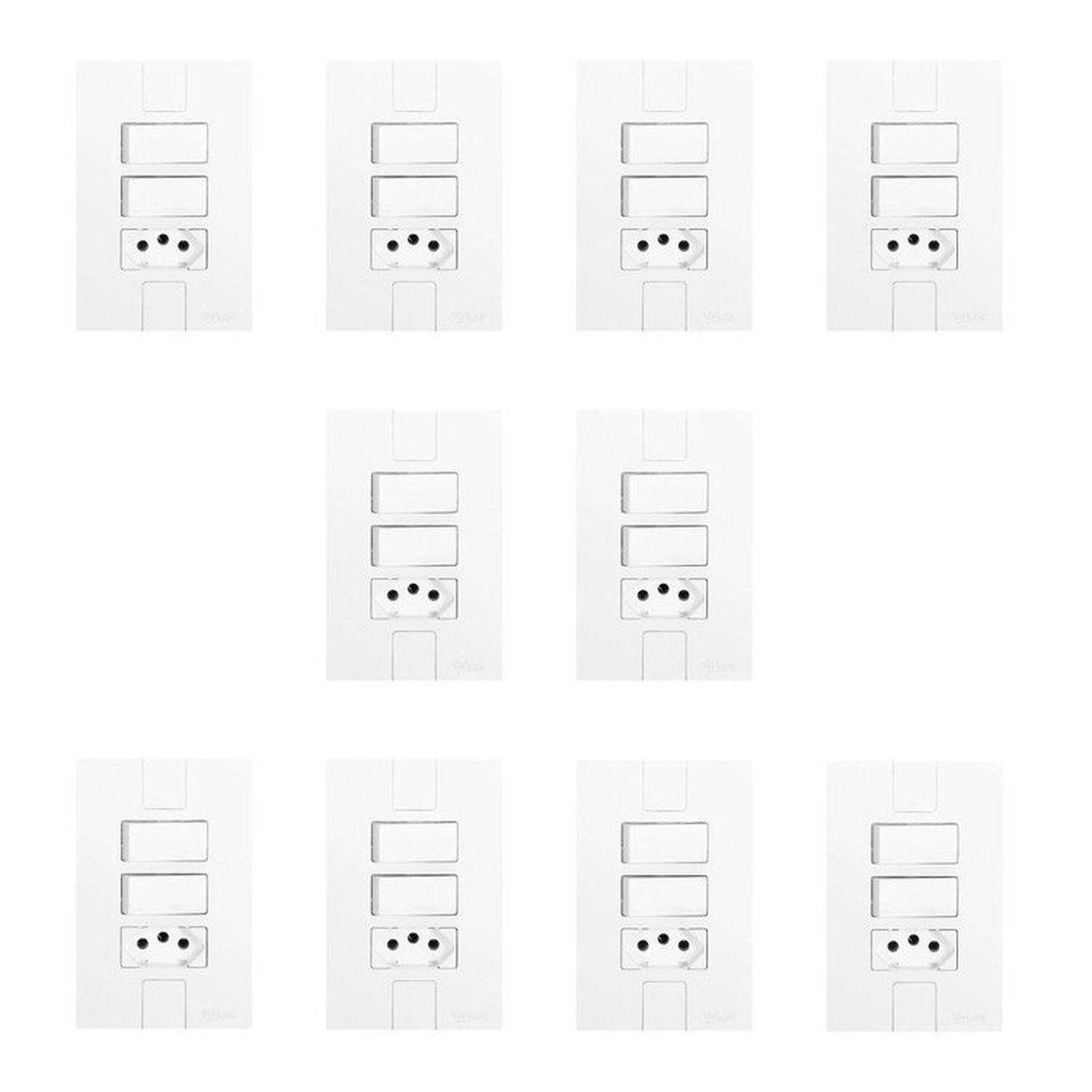 Conjunto De 10 Interruptores De 2 Teclas Simples E Tomada 2p+t 20a , Modular, Com Placa 4x2 Branco