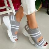 Mulheres Verão Vulcanizado Sapatos Listrados Grosso Fundo Sports Fi