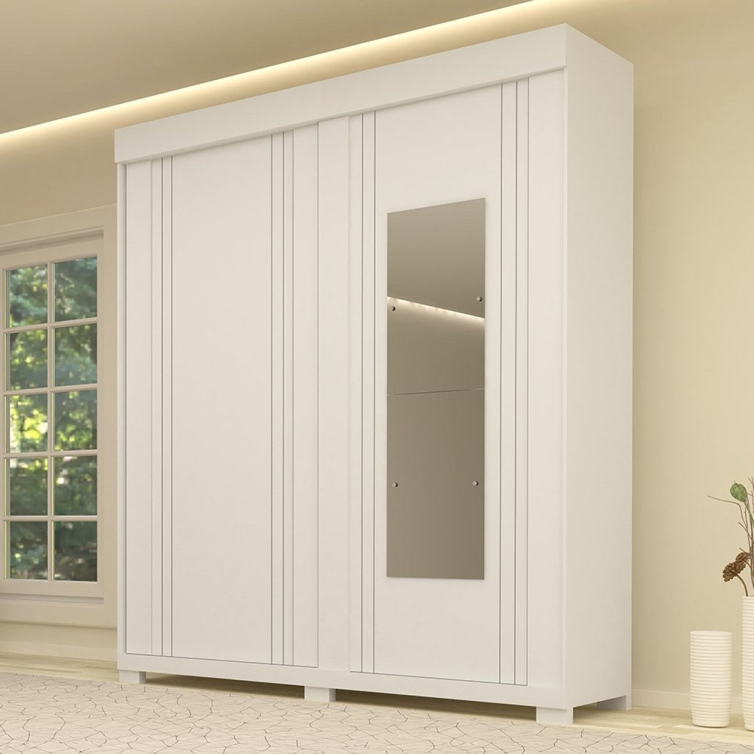 Guarda Roupa Casal 2 Portas De Correr Com Espelhos 100% Mdf Yasamen Espresso Móveis Branco