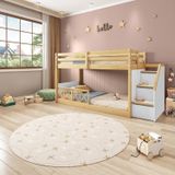 Beliche Infantil Montessoriana Garden Com Escada Lateral Proteção Travessas E Grade X Dupla Casatema Branco/natural