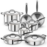 Jogo De Panelas E Frigideiras Em Aço Inoxidável Com 14 Peças E Podem Ser Lvadas Na Máquina De Lavar Louça, Legend Cookware, Prata E Preto