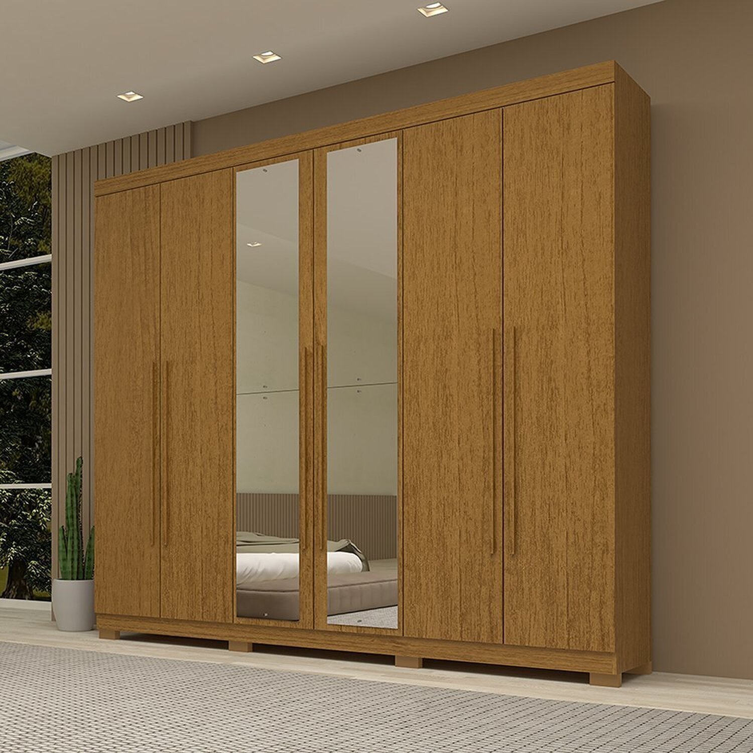 Guarda-roupa Casal 243,90cm 6 Portas Com Espelho 100% Mdf Buganvílea Espresso Móveis Cinamomo