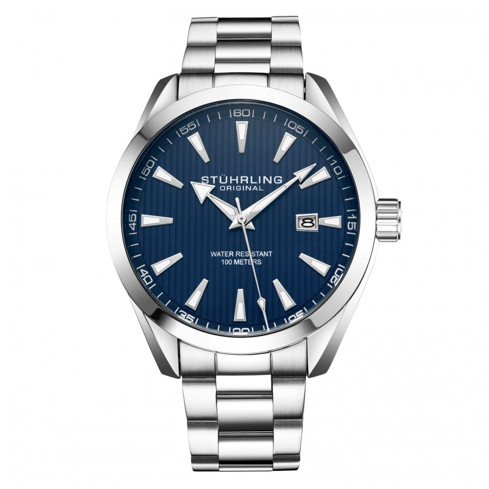 Relogio Masculino Stuhrling Forte 3953 Quartzo 42mm, Prata E Azul