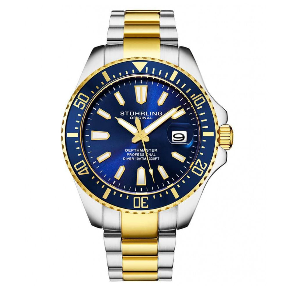 Relogio Masculino Stuhrling Depthmaster 3950a Quartzo 42mm, Prata E Dourado