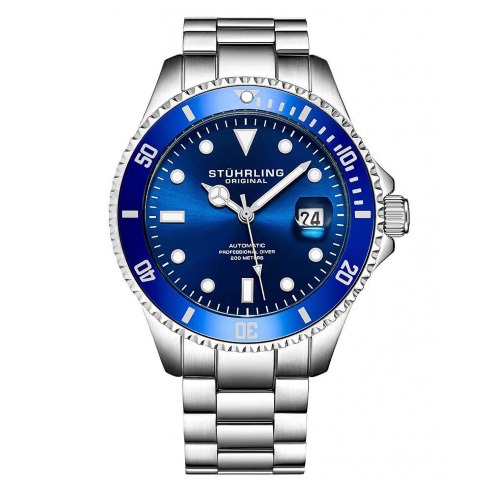 Relogio Masculino Stuhrling Regata 792 Automatico 42mm, Prata E Azul