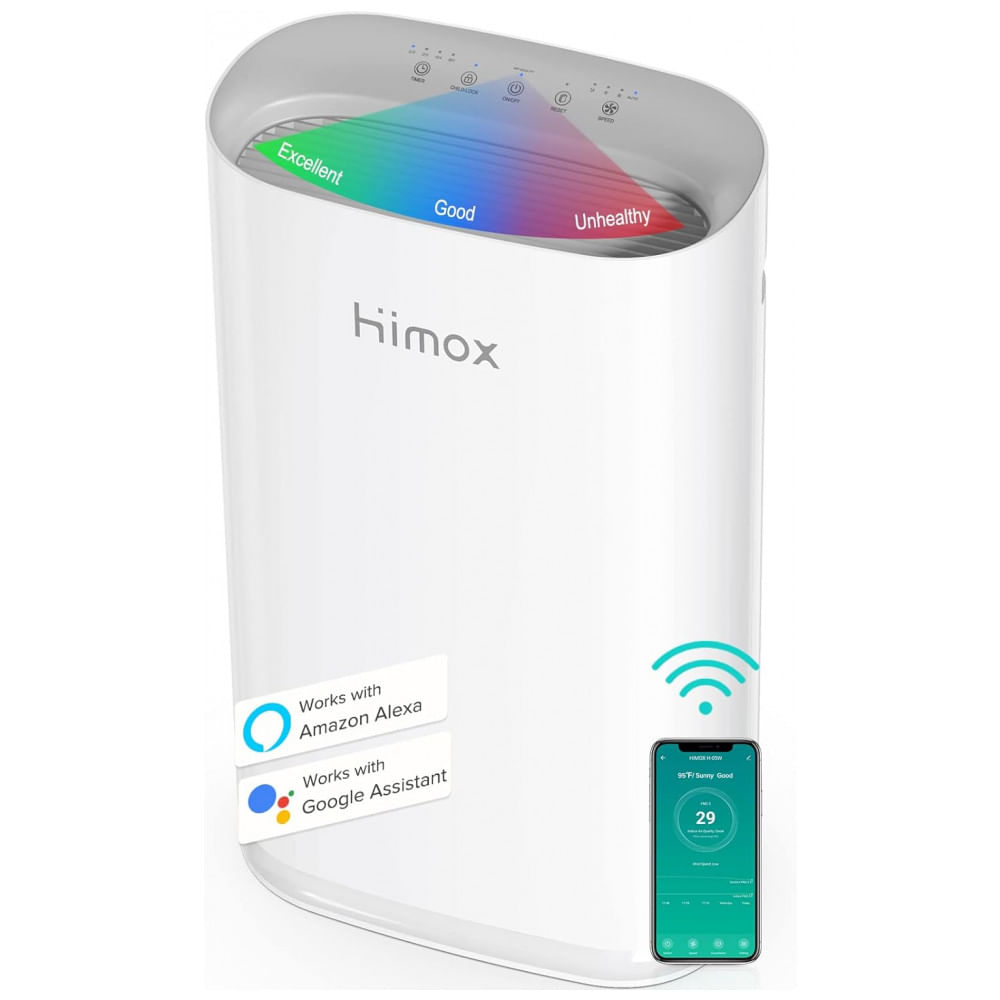 Purificador De Ar Para Salas Grandes Com Filtro Hepa, E Monitor De Qualidade, Himox, Branco