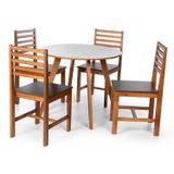 Conjunto Mesa De Jantar Laura 90cm E 4 Cadeiras Luna Assento Mdf – Madeira Maciça Branco/preto