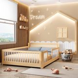 Cama Montessoriana Wave Casal Com Moldura Infantil Casinha Com Led Dream Decor Casatema Branco/natural