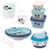 Kit Infantil Pote Papinha Com Amassador, Prato Térmico, Porta Leite Em Pó, Cj 3 Potes E Porta Chupetas Mickey Plasutil