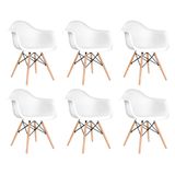 Kit 6 Cadeiras Eames Eifflel Com Braco Daw De Madeira Com Assento Branco