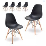 Kit 6 Cadeiras Eiffel Charles Eames Dkr Base Madeira Preta