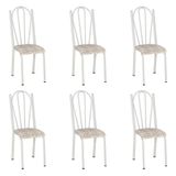 Kit 6 Cadeiras De Cozinha Alasca Estampado Rattan Pés De Ferro Branco - Pallazio