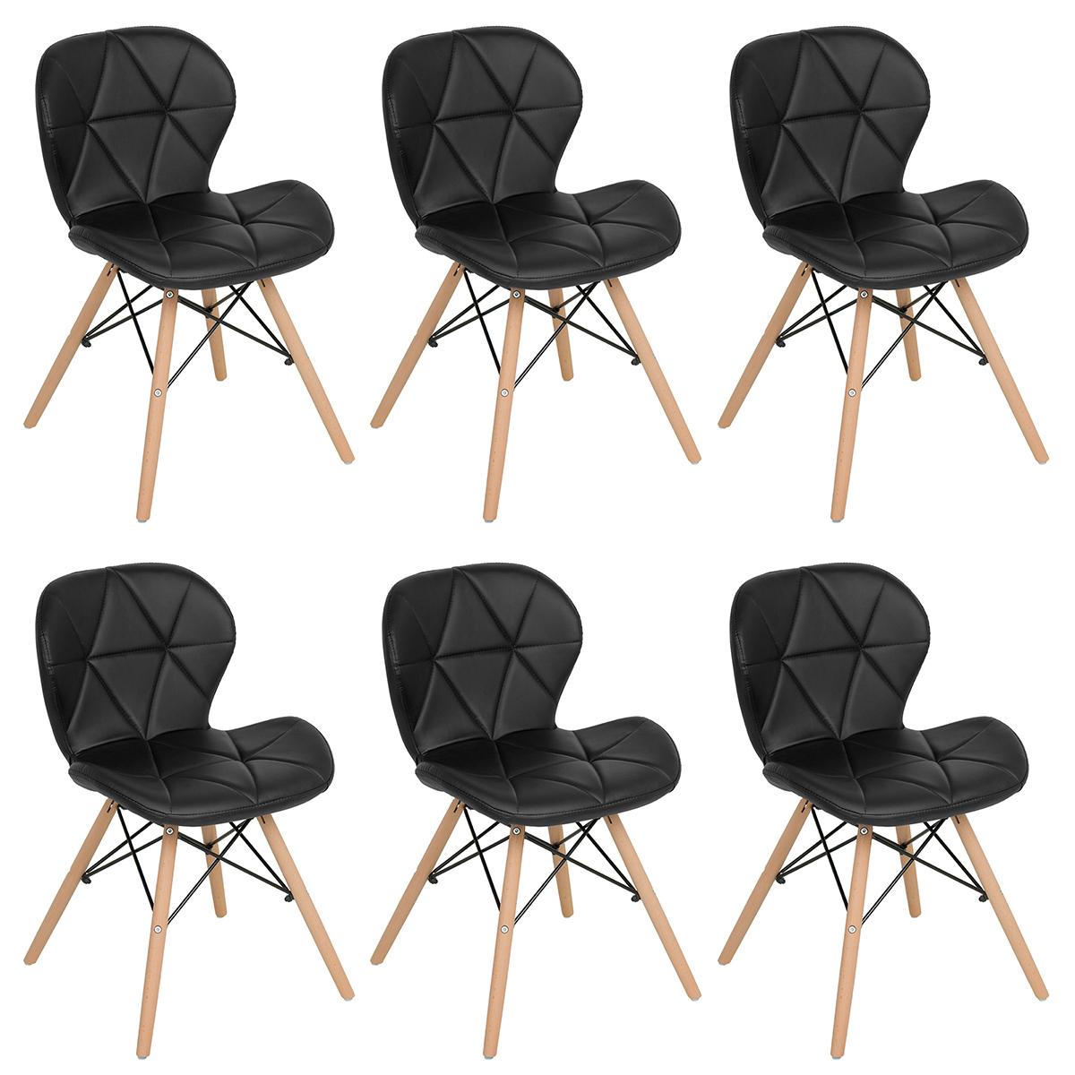 Kit 6 Cadeiras Estofadas Charles Eames Eiffel Slim Wood Confort Preto